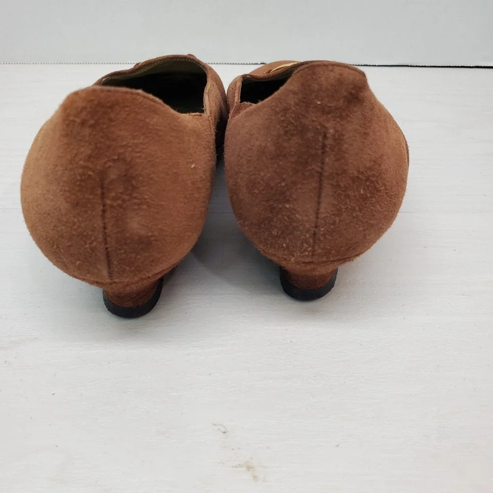 Vtg‎ Y2K Jacqueline Ferrar Low Heel Brown Suede Leather 6.5 M Italian Fast Ship
